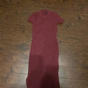 Burgundy long turtle neck dress with slit